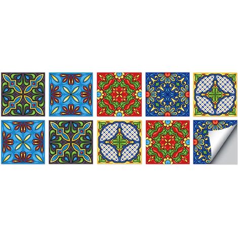 Juego de 10 pegatinas autoadhesivas para azulejos 15 x 15 cm, pegatinas azulejos PVC impermeables, papel tapiz decorativo pared resistente aceite (1/5)