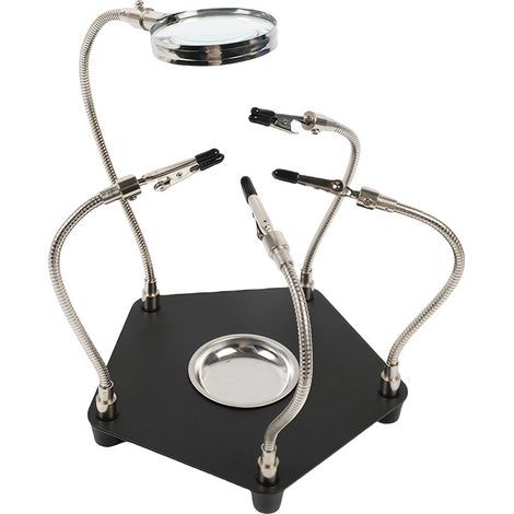 Supporto per saldatura a tre mani con lente d'ingrandimento, 4 bracci flessibili e morsetti a coccodrillo, ideale per riparazioni, modellismo, circuiti stampati, artigianato e creazione di gioielli