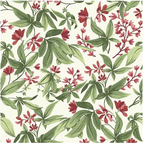 Grandeco Morgane Fuchsia Red Vinyl Wallpaper Paste The Wall Scrubbable Botanical (1/4)