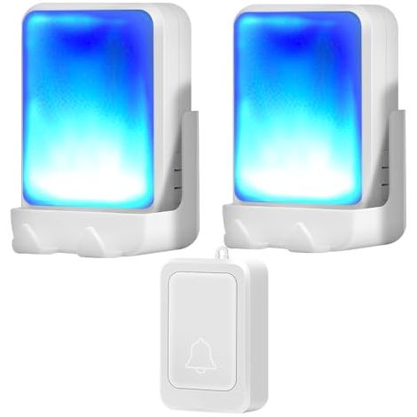 Timbre Flash con 7 colores de luz brillante y 4 volúmenes - Timbre inalámbrico de 600 pies - Hogar/oficina - Apto para personas mayores y personas con problemas de audición - 1 transmisor con 2 (1/5)