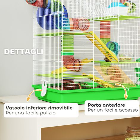 Cage à hamster à 5 niveaux avec tubes colorés, roue, maison et accessoires, 47 x 30 x 59 cm, verte (1/5)