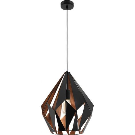 Lámpara colgante Eglo Carlton 1 60W Forma Piramidal Ø 38 cm. Salón y comedor. Estilo sofisticado y diseño. Acero. Color cobre, dorado y negro