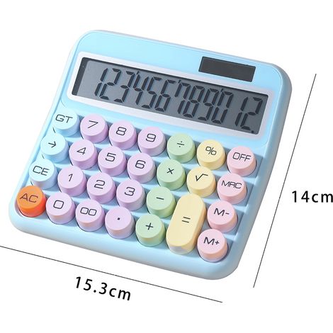 Ortviai Calculatrice mécanique 12 chiffres DX-8866 écran LCD incliné 15°, touches rondes géantes et double alimentation solaire/piles