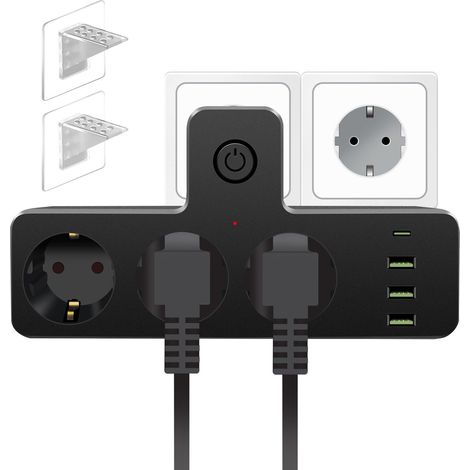 ZHIJIA PREMIUM Multiprise 7 prises Schuko 10/16A avec 3 USB-A + 1 USB-C, interrupteur et surtension (1/5)