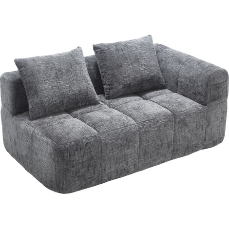 Bequemes Sofa für 2 Personen, kein Zusammenbau erforderlich, flauschiges Sofa mit einem Kissen, Seitentaschen für Fernbedienung und Handy, ordentlich und stilvoll, Grau (1/5)