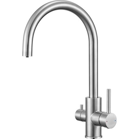 CECIPA MAX Grifo de cocina 3 vías acero inoxidable – Grifo osmosis con filtro de agua, 360° giratorio, doble mando y doble salida, cartucho cerámica, para ósmosis inversa (1/5)