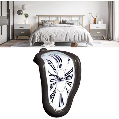 [Tischuhr] Dekorative, metallbeschichtete Tischuhr mit Schmelzeffekt für Wohnzimmer und Büro – Retro-Stil in Schwarz, 250 g / 145 x 175 x 115 mm, 1 Stück