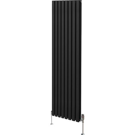 Röhrenheizkörper Oval & Chrom Thermostatventile Modern Schwarz 1800 x 480mm (1/5)