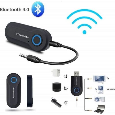 Transmetteur Bluetooth, Émetteur Blutooth Adaptateur Bluetooth sans Fil Jack 3.5mm AUX + USB cable Pour Casque et TV (1/4)