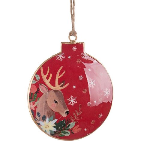 Pendaglio con Renna in Sfera "Sharlen" natalizio Marrone e Rosso h 12 cm