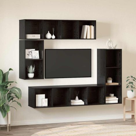 TV-Schrankset 4 pcs Schwarz Eichen-Optik Holzwerkstoff