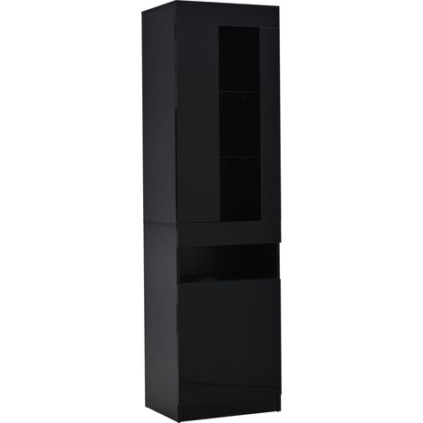 Vetrina LED nera 50x40x180 cm in truciolare con ripiani in vetro MODENUIT (1/5)