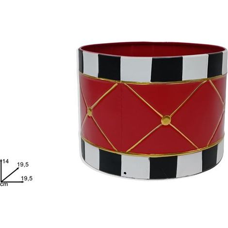 CESTA IN LATTA DECORO TAMBURO ROSSO H14 DIAM 19.5 DI DUEESSE CHRISTMAS