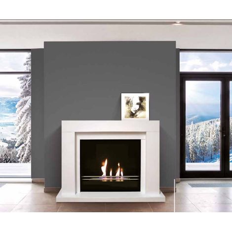 Biocamino de suelo Udine Blanco 2,5 kW – hogar de acero, estructura de madera, vidrio frontal – Tecno Air System (1/4)
