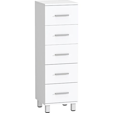Armoire de Salle de Bain Blanche Étroite avec 5 Tiroirs 30 x 30 x 95 cm (1/5)
