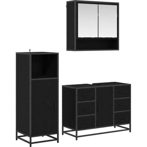 Badezimmermöbel-Set 3 pcs Schwarz Eichen-Optik Holzwerkstoff