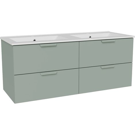 Meuble de salle de bain suspendu avec vasque à encastrer – Vert amande– L120 cm – AVORELI (1/5)