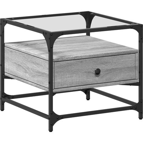 Table basse Table de salon Table de café avec dessus en verre sonoma gris 50x50x45 acier (1/5)