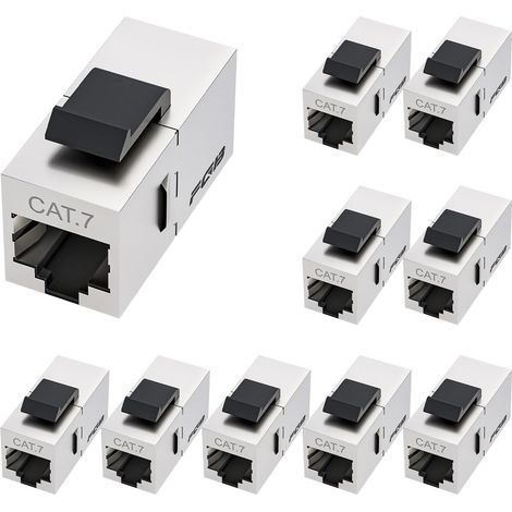 Cat7 Keystone Module 10Gbps RJ45 Shielded Female Network Patch Panel Keystone Ethernet Coupling Network Connector (10 Pieces, Silver) (1/5)