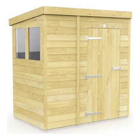4 x 6 Feet Pent Shed - Double Door With Windows - Wood - L178 x W127 x H201 cm