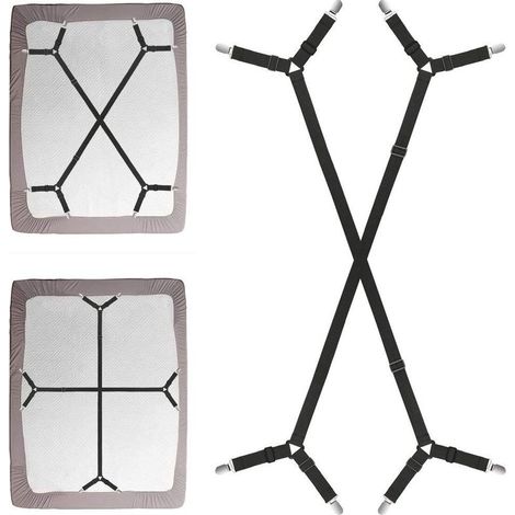 Attaches de draps croisées réglables, paquet de 2, convenant aux draps et aux housses de matelas. (1/5)