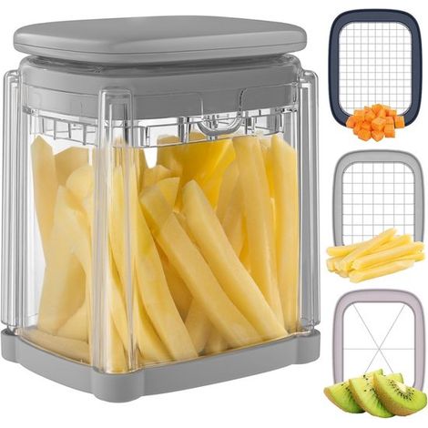Tagliapatate multifunzione SnelShoppen per patatine fritte, con 3 lame in acciaio inox, tagliaverdure per patatine fritte, cetrioli, carote e cipolle. (1/5)