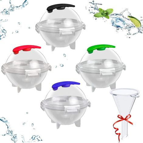 Lot de 4 Moule à glaçons sphérique, Plastique PP, Grand format, Réutilisable, Pour whisky et cocktail (1/5)