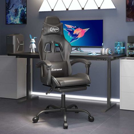 vidaXL Silla gaming con reposapiés cuero sintético negro (1/5)