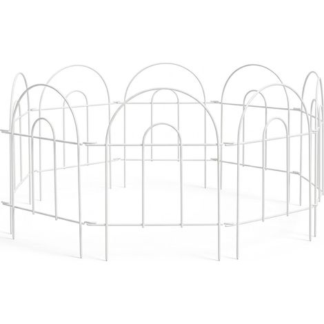Relaxdays Beetzaun Metall, 6 modulare Zaunelemente Rundbogen, HxB: 45x240 cm, Garten Beeteinfassung zum Stecken, weiß