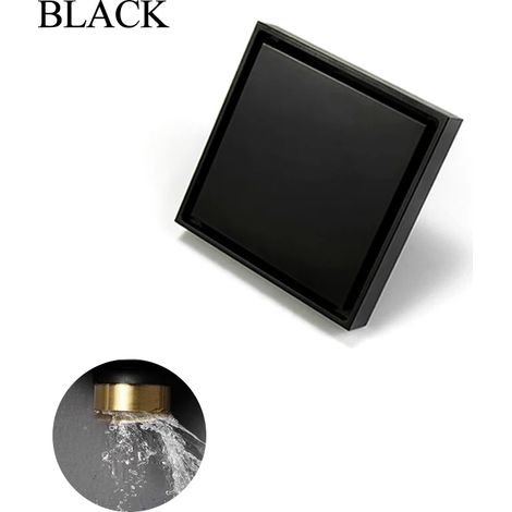 (Matte Black)Brushed Nickel 10X10cm Square Shower Drain Tile Insert Anti Odor Brass Floor Drain Kit with Removable Grate Cover Hair Strainer (1/4)