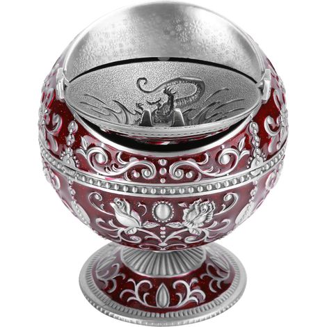 Cendrier vintage coupe-vent rouge vin en forme de globe volant et de dragon avec couvercle, décoration artisanale pour la maison (1/5)