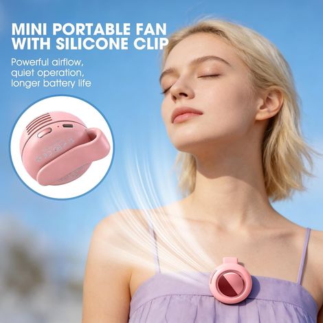 Mini Ventilateur Portable - Rafraîchissant 360° - Orientable 3 vitesses clipser ceinture - Extérieur voyage bureau compact - Rose (1/4)