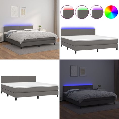 Sommier à lattes de lit avec matelas et LED Gris 160x200 cm - Lit Plateforme - Lit Design - Lit Capitonné - Lit Avec Rangement - Tête De Lit Ajustable - Home & Living (1/5)