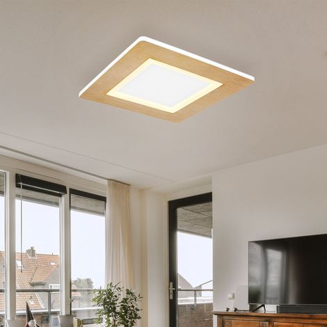 Plafonnier LED plafonnier cuisine lumière salon lampe, métal aspect bois blanc, 23W 1300lm blanc chaud-blanc froid 2700-6500K, L 30 cm (1/5)