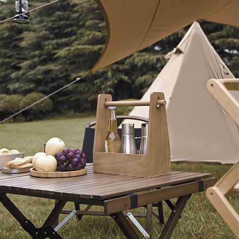 Gewürzbox aus Holz, tragbarer Aufbewahrungskorb für Camping und Picknicks, in braunem Walnussholz (1/4)