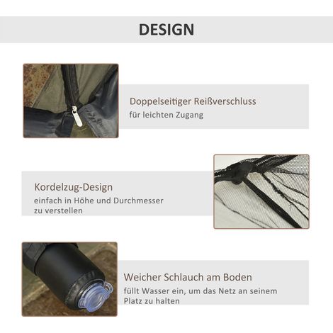 Moustiquaire pour parasol 300 cm avec fermeture éclair, filet anti-insectes extérieur pour terrasse jardin, noir (1/5)