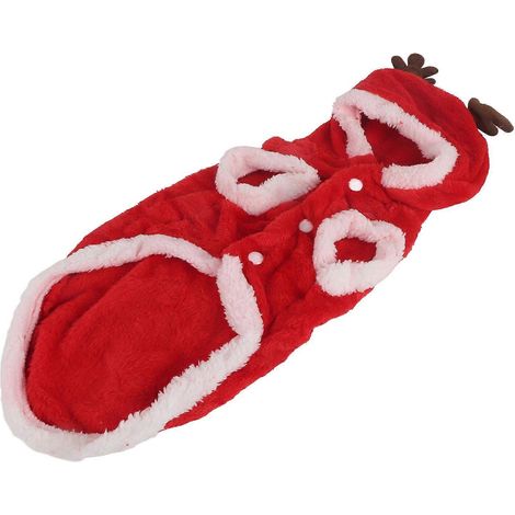 Costume de Noël pour chien, manteau à capuche épais en peluche douce avec motif Père Noël, pour chat de petite et moyenne taille. (1/2)