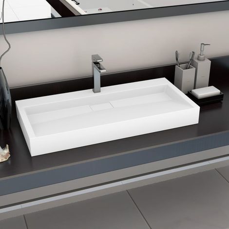 Lavabo 100 x 46 x 11 cm, en résine minérale/marbre, blanc