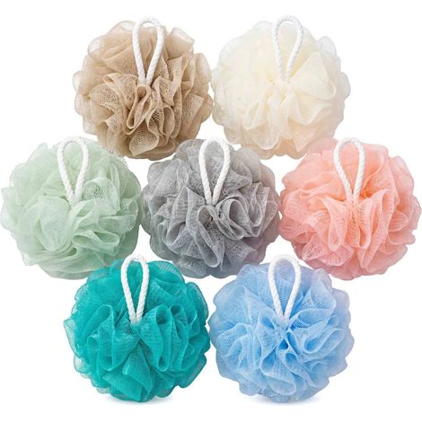 Lot de 7 boules de bain lavables en filet et mousse, brosse de nettoyage pour boules de bain en mousse, éponge de bain, pour nettoyer et apaiser la peau. (1/5)