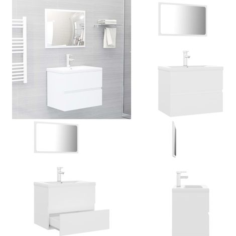 Vidaxl – Meuble de salle de bain blanc bois d'ingénierie – Armoire avec tiroir – Lavabo céramique avec trop-plein – Miroir inclus – Dimensions 60x38,5x45cm (1/5)