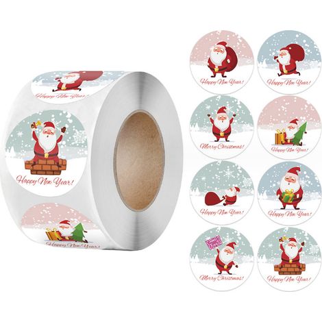 500 Autocollants Noël, motif Père Noël, largeur 3,8 cm, adhésif puissant, pour cadeaux et décoration maison (1/5)