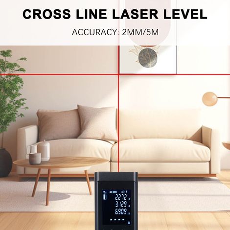 Télémètre laser 3 en 1 avec niveau laser croix, capteur d'angle électronique, écran LCD rétroéclairé, mesure distance, surface, volume et Pythagore (1/5)