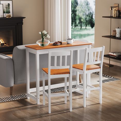 ELEGANT Dining Bar Set-1 Table and 2 Chairs Solid Wooden Bar Table Set for Dining Room 1170 x 590 x 195mm, Honey/White Natural Pine (1/5)