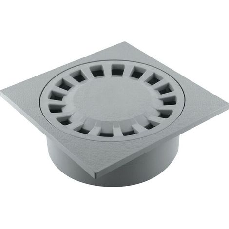 Siphon de cour 200 x 200 mm avec sortie intégrée Ø63/80/100 mm, grille d'évacuation en PP gris pour eaux pluviales (1/2)