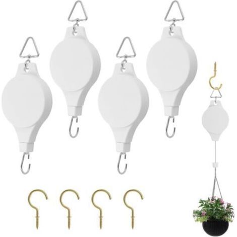 4pcs Crochet Suspension Plante Poulies Rétractables pour Plantes Poulies pour Suspendre des Plantes Convient pour Pots de Fleurs (1/5)