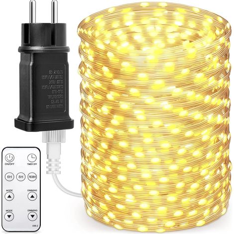 Guirlande Lumineus 500 LED, Guirlande Lumineuse Extérieure 50m avec 8 Modes IP65 étanche pour Terrasse, Jardin, Arrière-cour, Décoration, Blanc Chaud