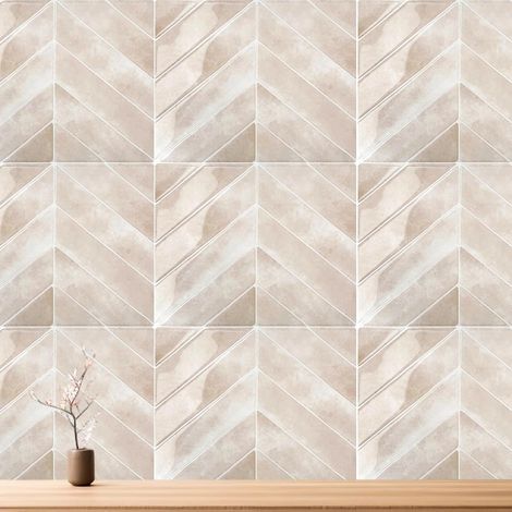 Lot de 10 autocollants pour carrelage mural - 29 x 23 cm - 3D imperméables - Protection anti-éclaboussures - Pour cuisine, salle de bain et mur - Beige (1/5)