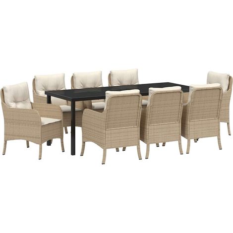 Maison Exclusive - Garten Essgruppe 9 Stk. Beige Poly-Rattan (1/5)