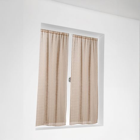 Vitrage à la paire - Effet carreaux ajourés style Kelsch Beige 60x140 cm (1/2)