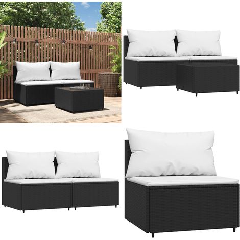 Salon de jardin 3 pcs avec coussins Noir Résine tressée - Canapé de jardin - Table de jardin (1/5)